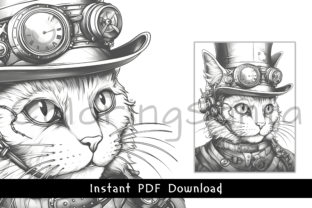 Steampunk Cat Coloring Book Graphic by Coloring Santa · Creative Fabrica