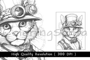 Steampunk Cat Coloring Book Graphic by Coloring Santa · Creative Fabrica