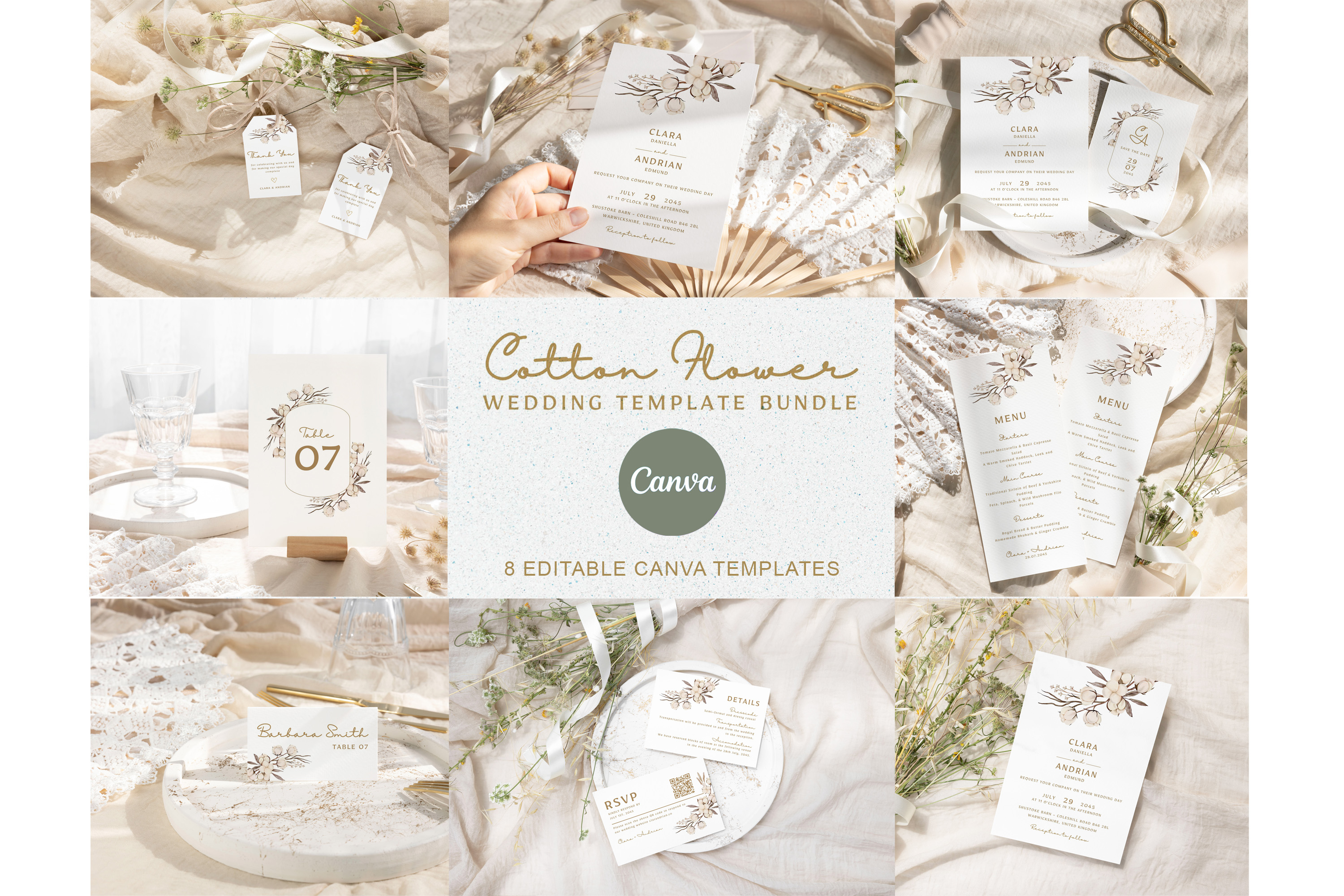 Wedding Invitation Canva Template Set