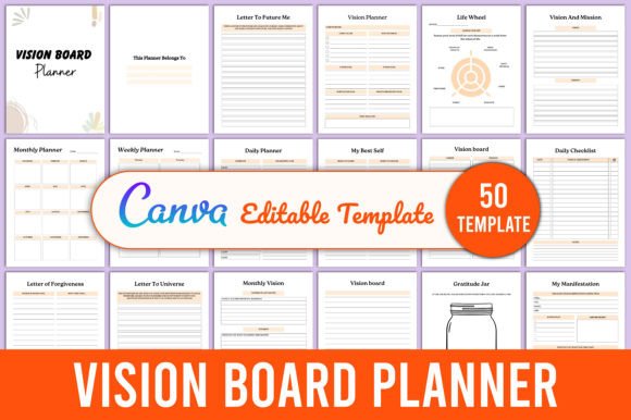 Editable Vision Board Planner Canva