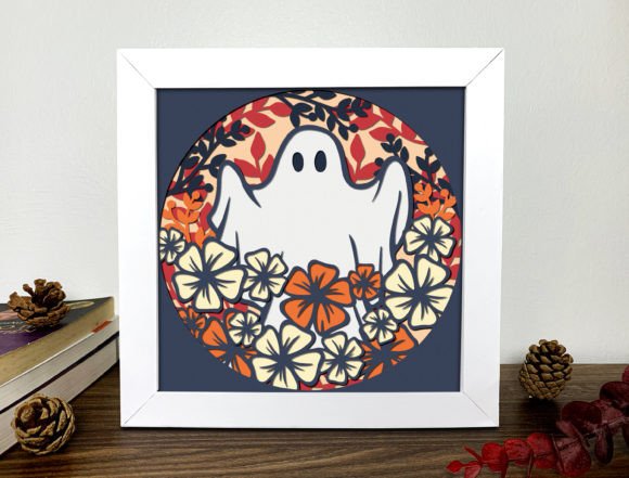 Halloween Ghost Flower 3d Shadow Box Svg Graphics
