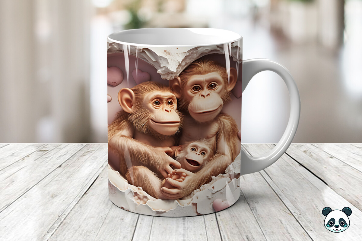 Mom & Baby Monkeys 3D Mug Wrap Graphic by Pandastic · Creative Fabrica