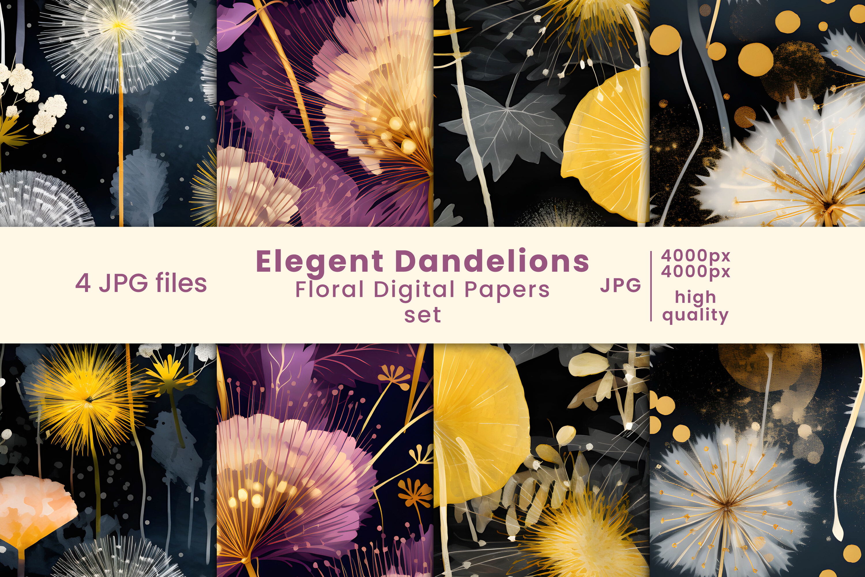 Dandelions Floral Digital Papers Set Graphic by Creatophics · Creative ...