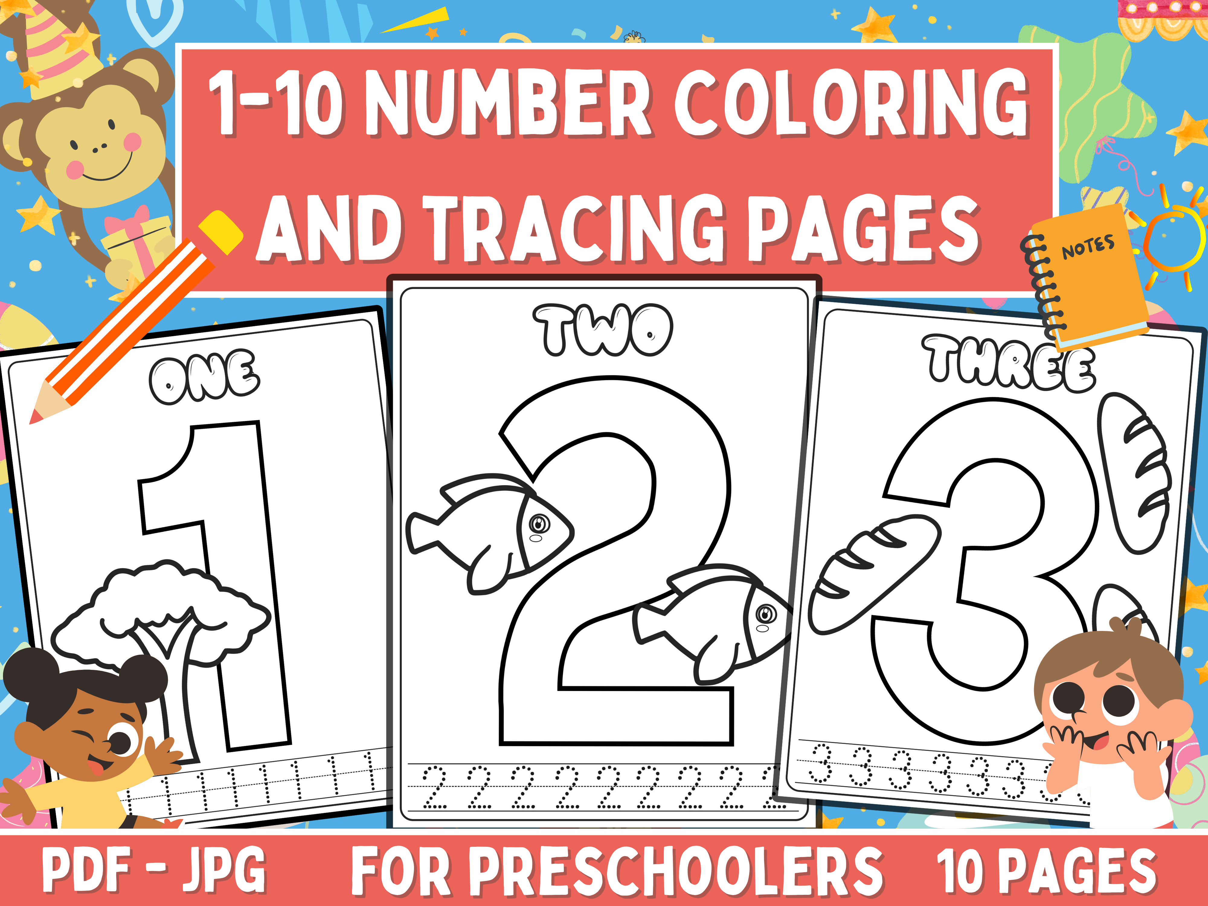 1-10 Number Coloring and Tracing Pages