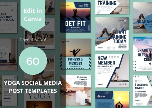 60 Yoga Social Media Canva Templates