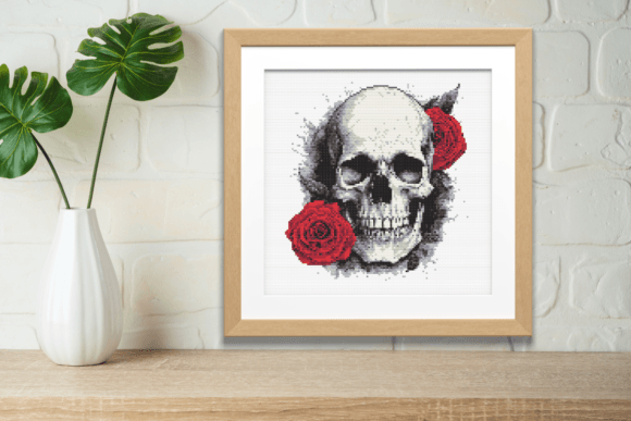 Valentine Cross Stitch Skull Me Roses