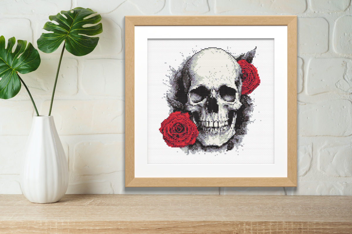 Valentine Cross Stitch Skull Me Roses