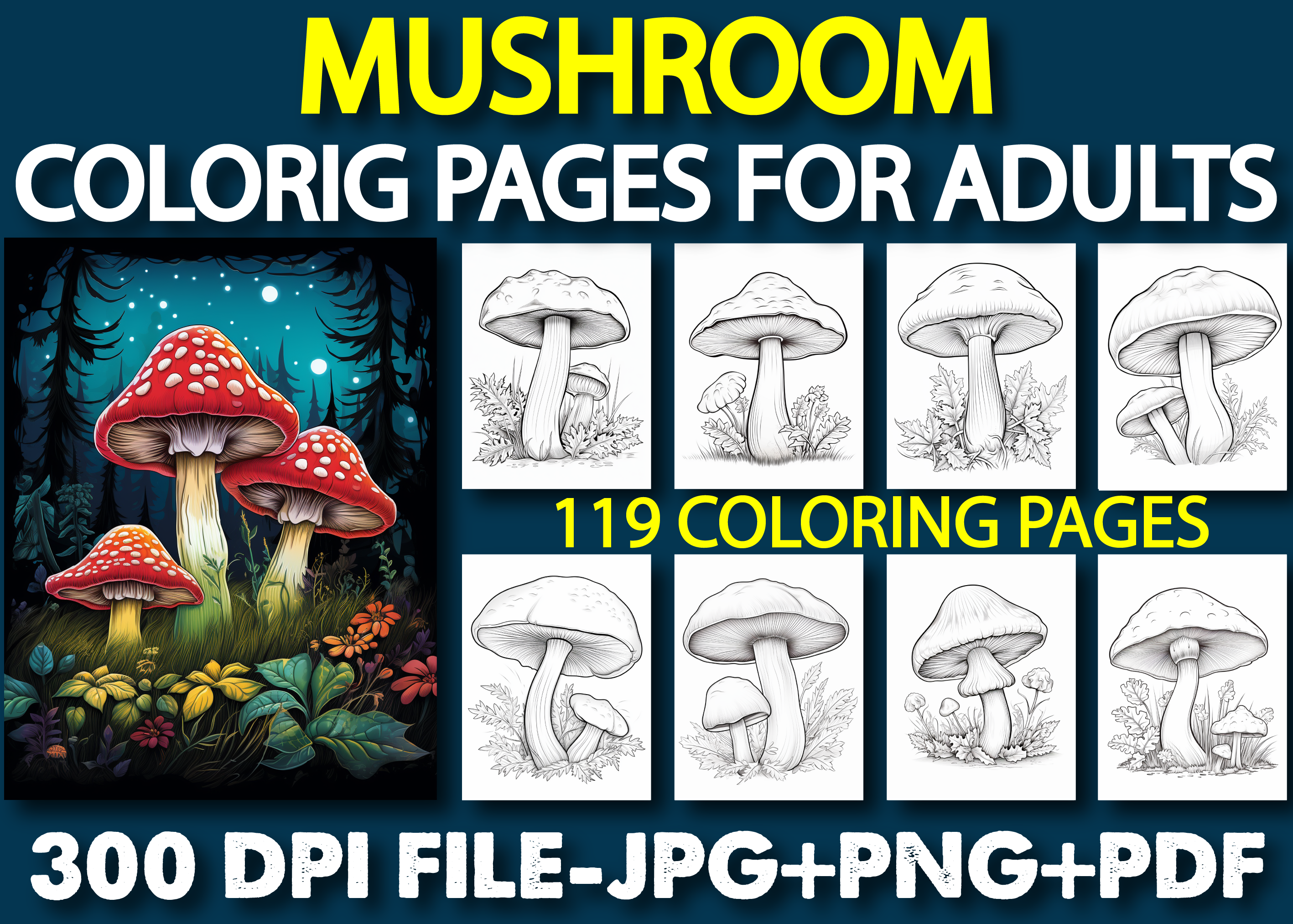 119 Mushroom Coloring Pages for Adults Graphic by Design Wave ...