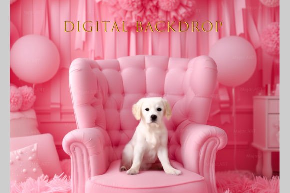 Preview of Birthday Digital Backdrop, Pink Room digital backdrop