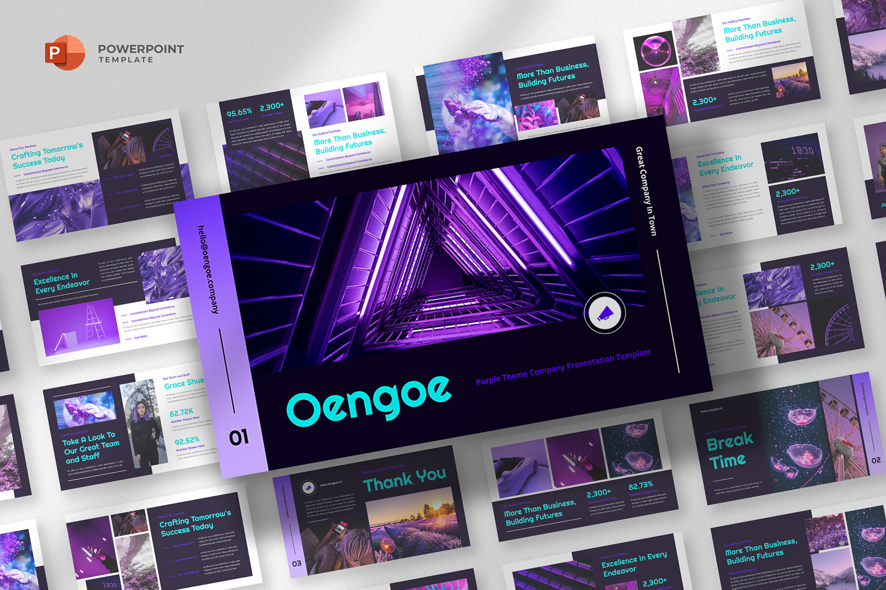 Plantilla de PowerPoint con degradado negro y morado