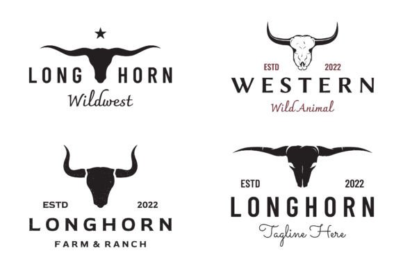 Bull Head Vintage Retro Logo Design.