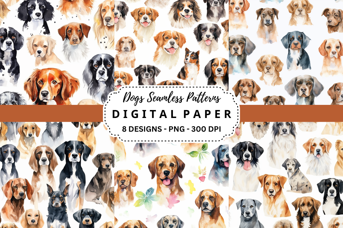 Dogs Seamless Patterns Backgrounds Graphic by pcudesigns · Creative Fabrica