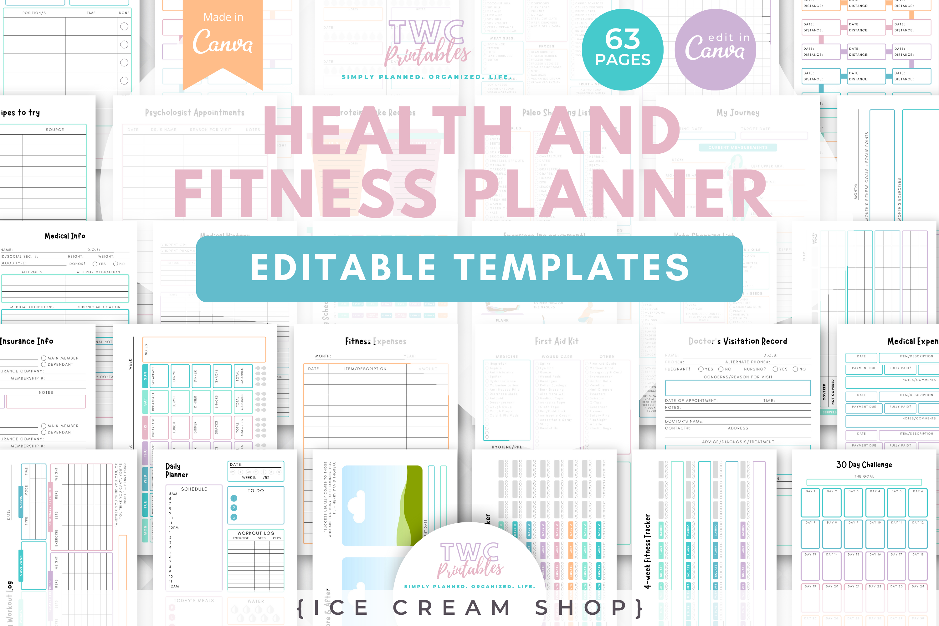 Health & Fitness Planner Canva Templates
