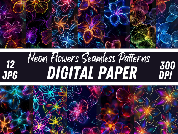 Neon Flowers Crafted Texture Patterns Graphic by Creative River ...