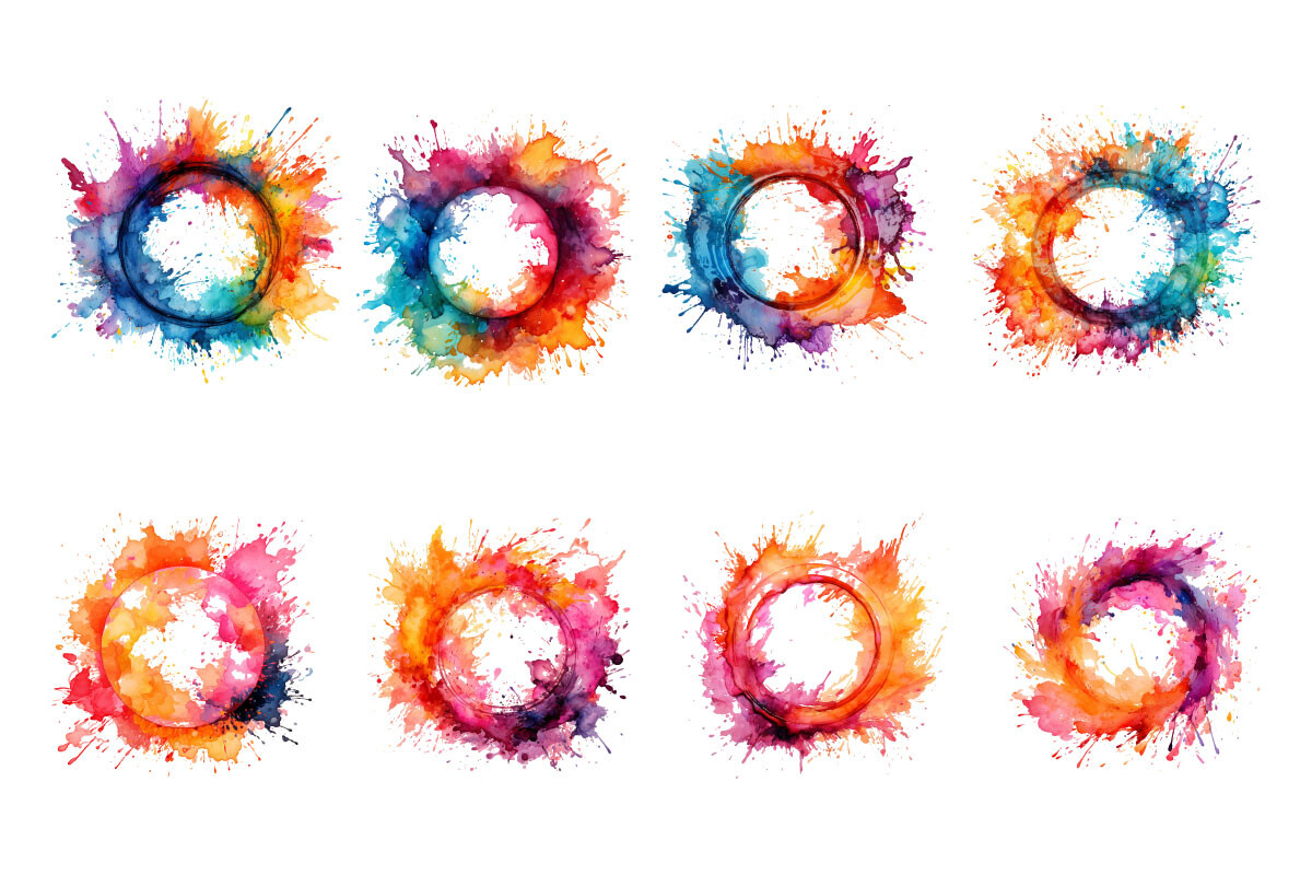 Colorful Watercolor Ink Splash Frame Set Graphic by pixeness · Creative ...