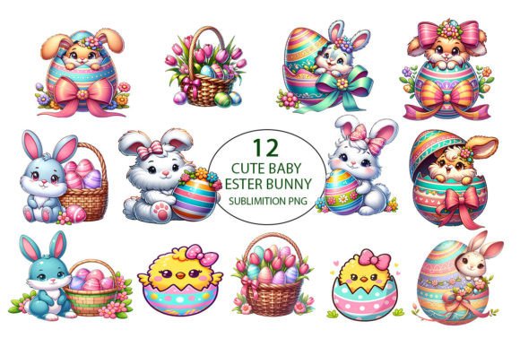 Preview of Cute Bunny Easter Sublimation Png T-shirt, sticker, and sublimation design
