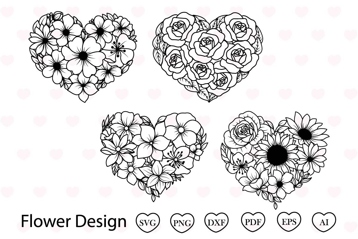 Flowers Heart Svg Bundle Flower Svg Graphic by Tadashop Design ...
