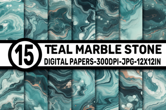 Teal Marble Stone Digital Papers Graphic by ElksArtStudio · Creative ...