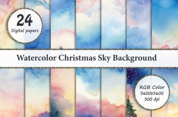 Watercolor Christmas Sky Background