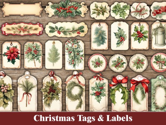 Christmas Tags Labels Junk Journal Kit