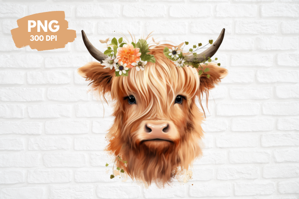 Floral Baby Highland Cow Clipart Graphic by Sabuydee Design · Creative ...