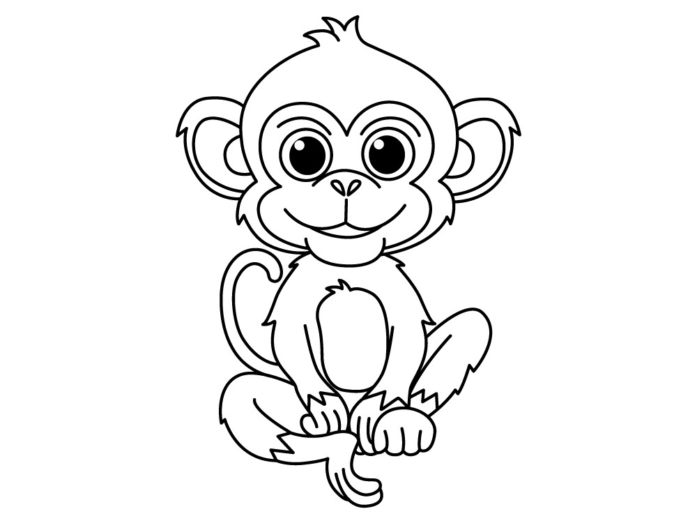 Funny Monkey Cartoon for Coloring Book.