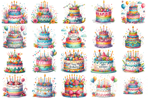 19 Watercolor Birthday Cake Bundle Graphic by Design Store · Creative ...