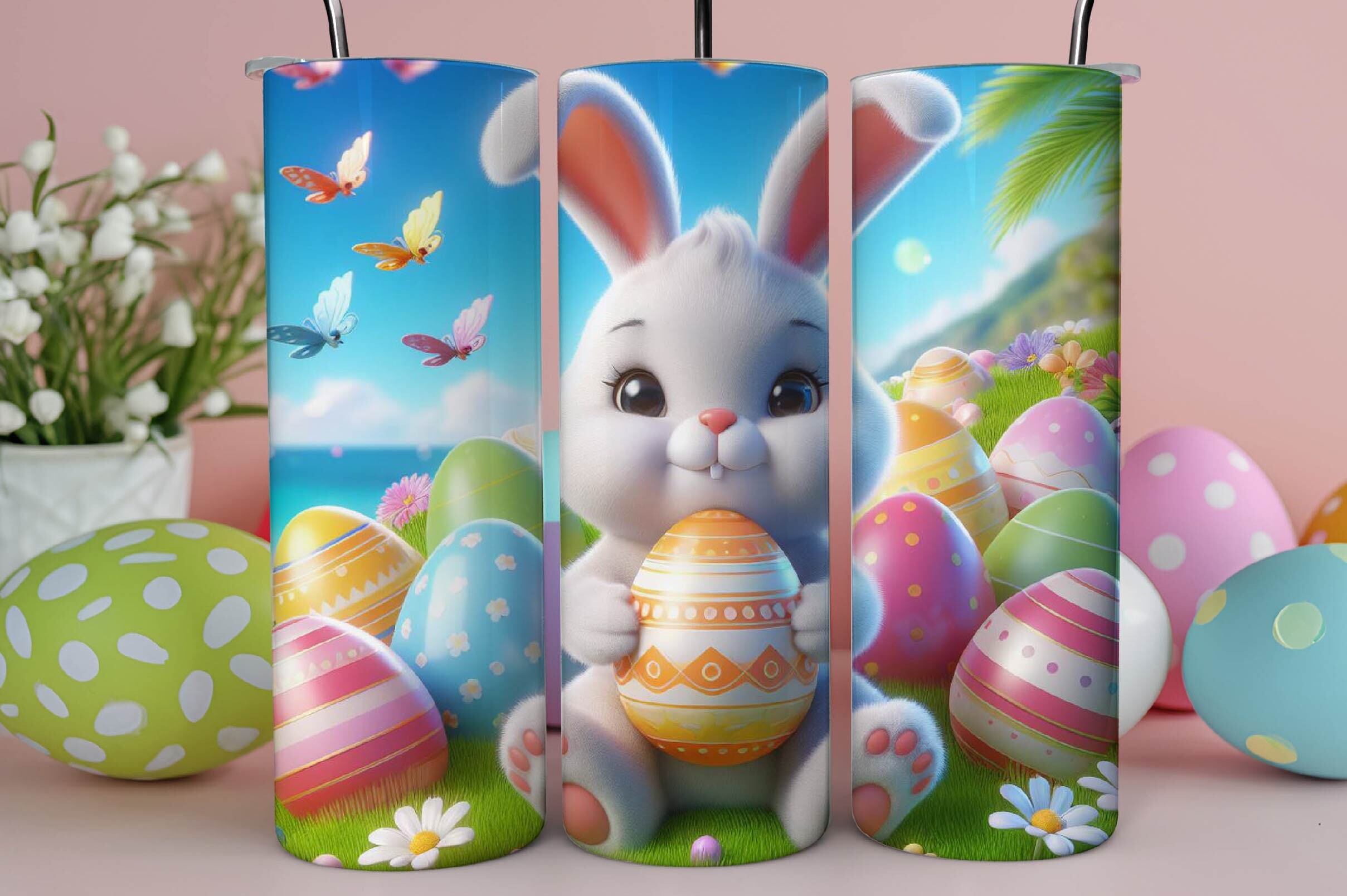3D Easter Bunny Tumbler Wrap Graphic by Dreamshop · Creative Fabrica