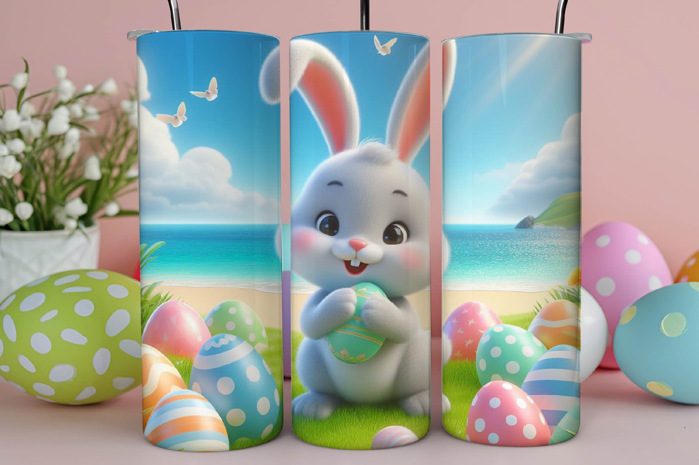 3D Easter Bunny Tumbler Wrap Graphic by Dreamshop · Creative Fabrica