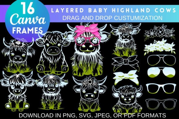 CUTE BABY HIGHLAND COWS CANVA FRAMES