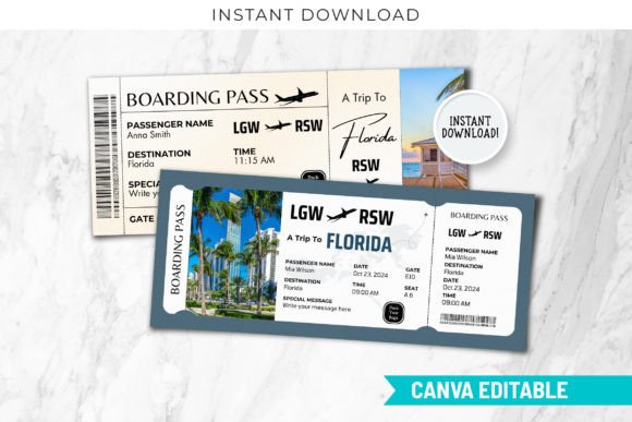 Editable Florida Travel Boarding Pass