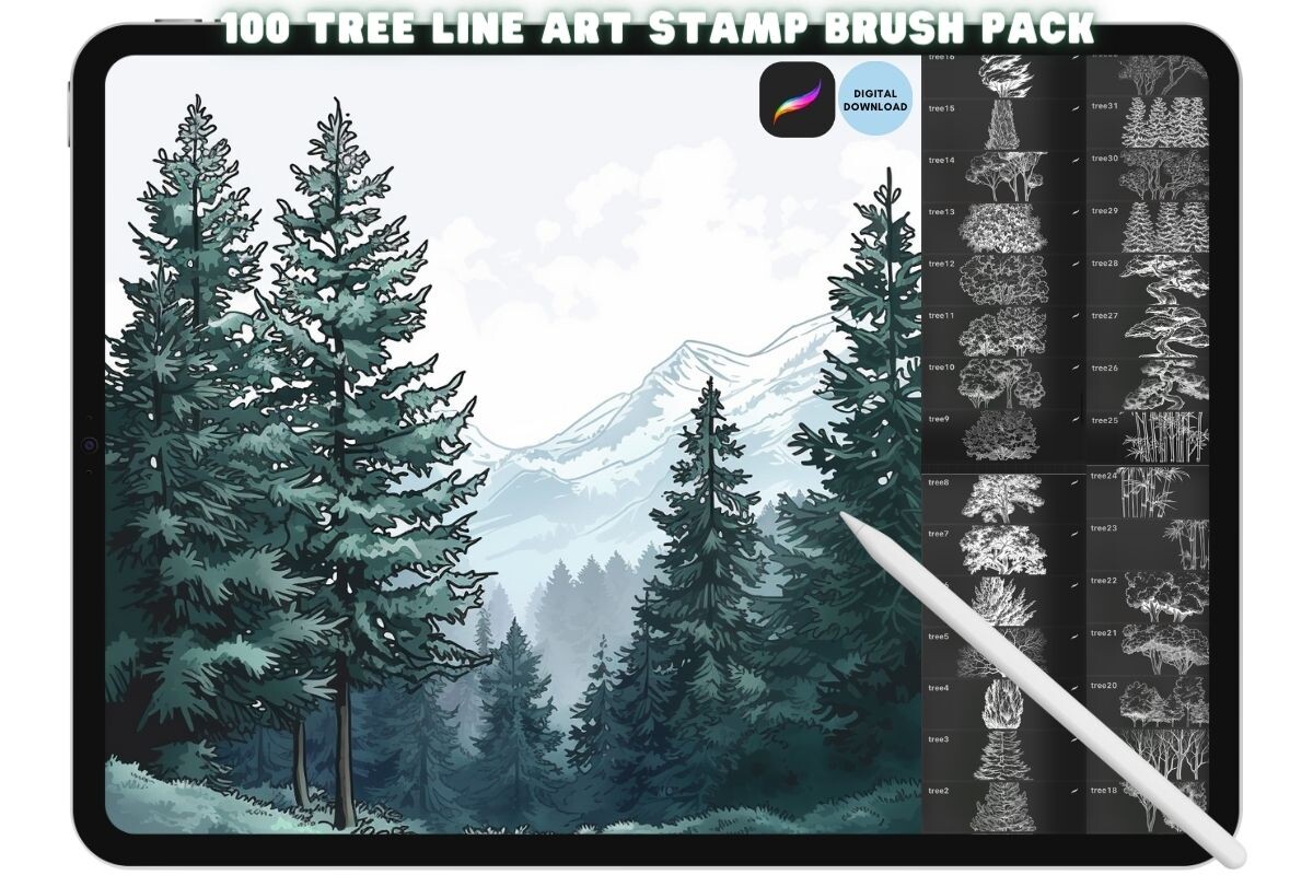 Procreate Tree Landscape Brush Stamp Set - photo 1