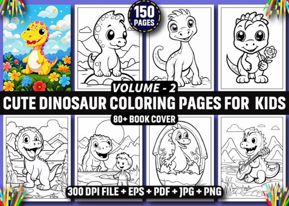 150+ Cute Dinosaur Coloring Pages - KDP