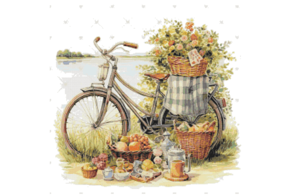 Bike Picnic Counted Cross Stitch Pattern