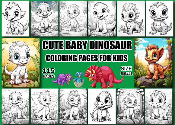 115 Cute Baby Dinosaur Coloring Book