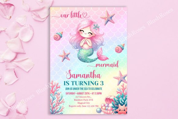 Cute Little Mermaid Birthday Invitation