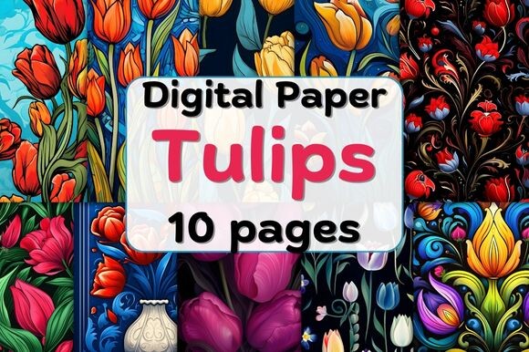 Digital Paper Spring Flowers Tulips Graphic by Handy English · Creative ...