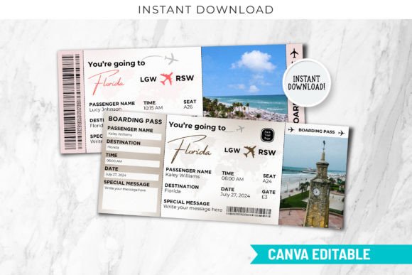 Editable Florida Trip Ticket Canva PDF