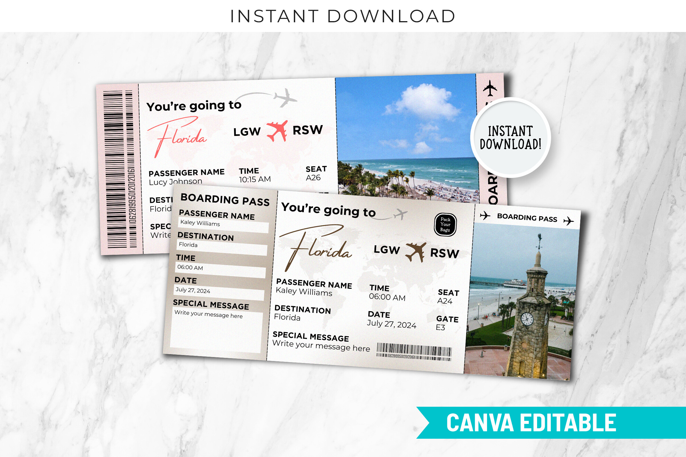 Editable Florida Trip Ticket Canva PDF