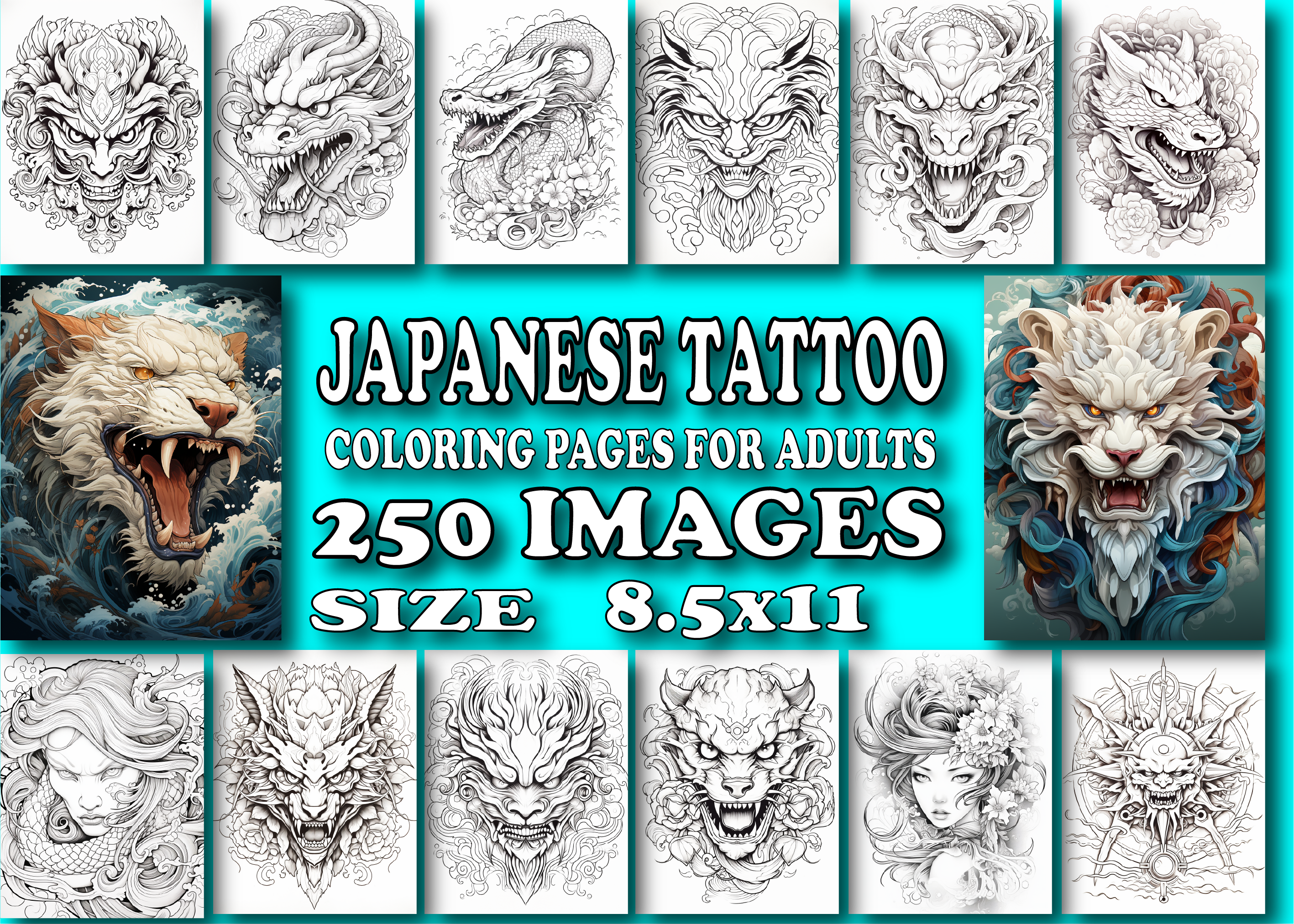 Japanese Tattoo Coloring Book for Adults