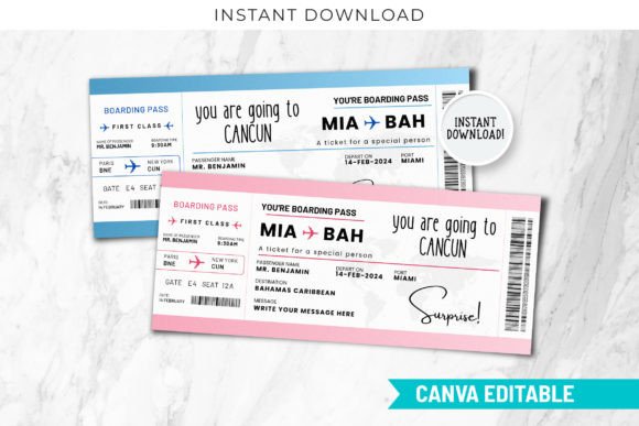 Printable Cancun Boarding Pass Canva PDF