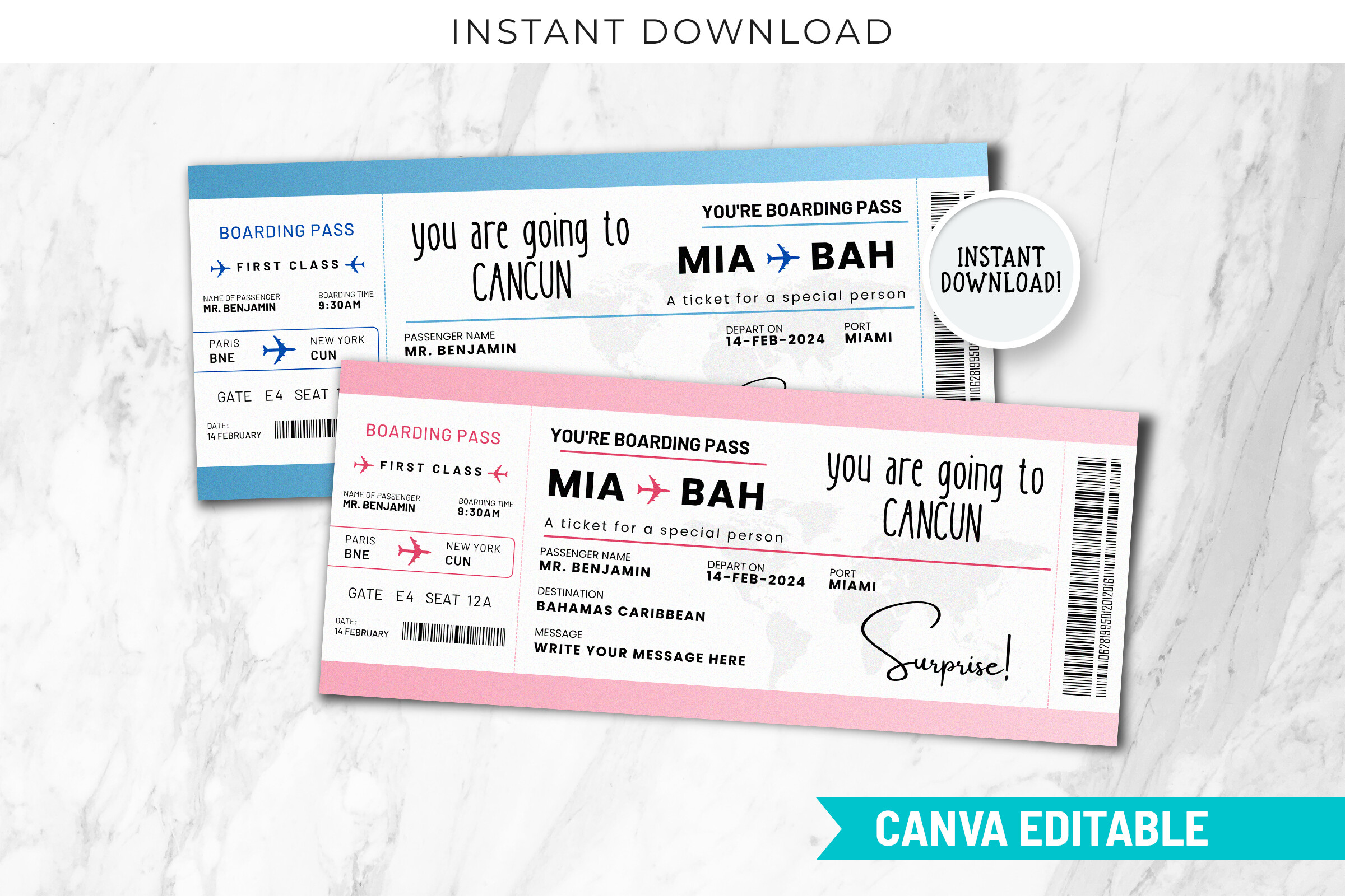 Printable Cancun Boarding Pass Canva PDF