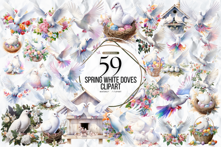 Spring White Doves Clipart Graphic by Markicha Art · Creative Fabrica