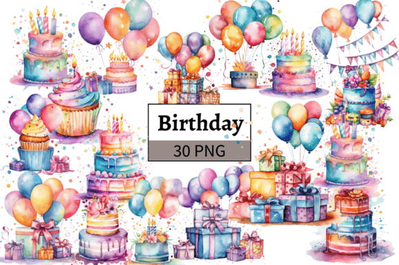 Watercolor Birthday Clipart Bundle