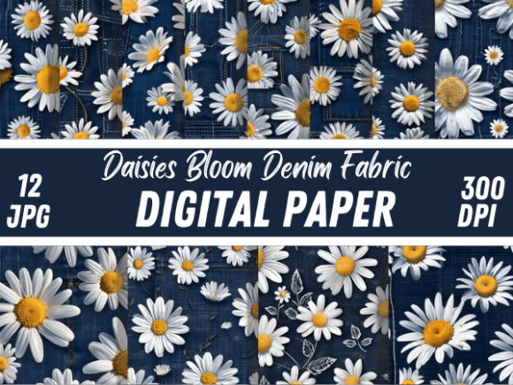 Daisies Bloom Swatches Denim Backgrounds