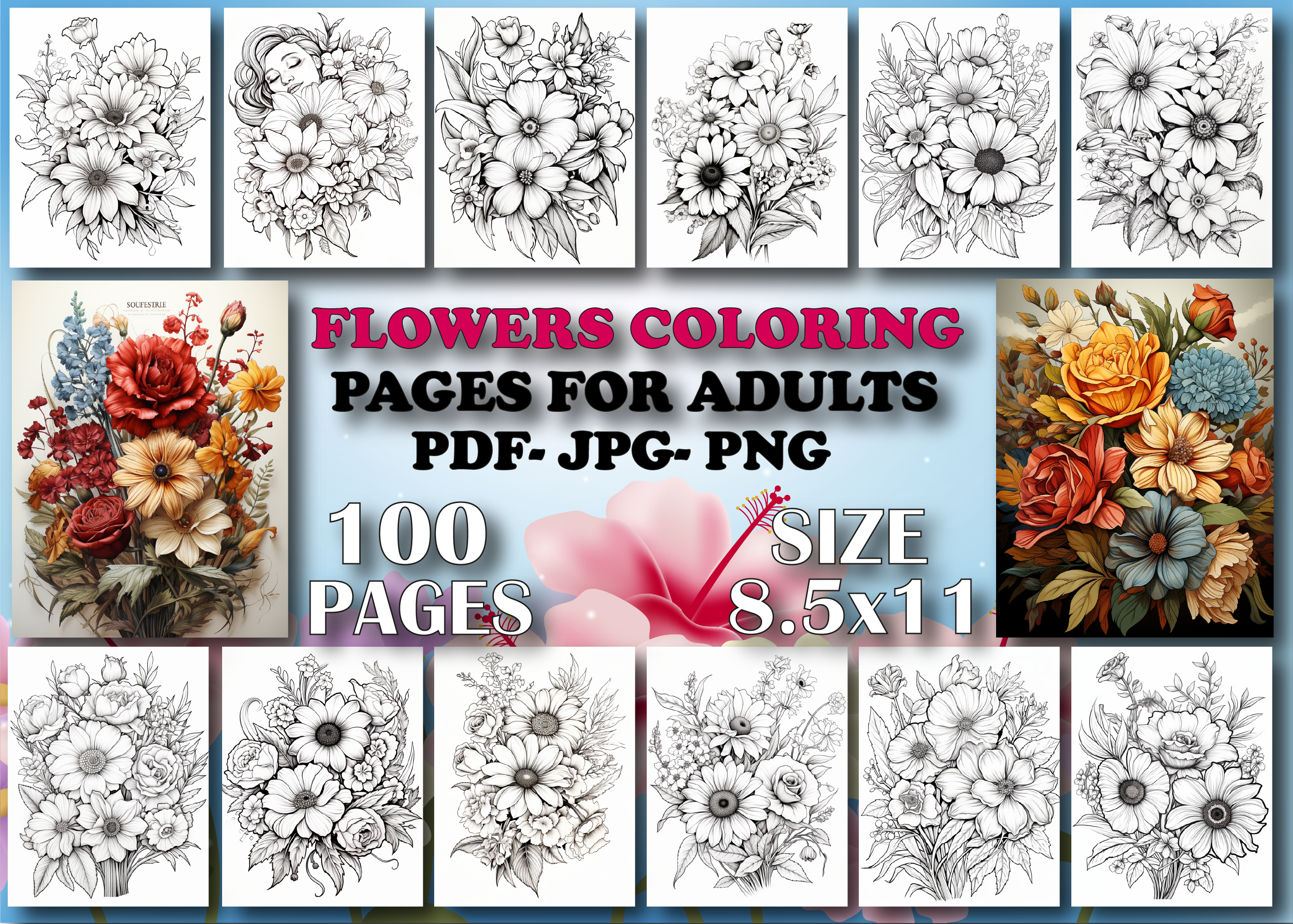 Flowers Coloring Book for Adult -V3
