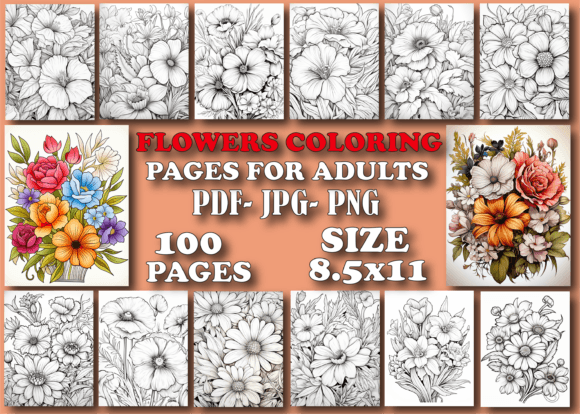 Flowers Coloring Book for Adults -V1