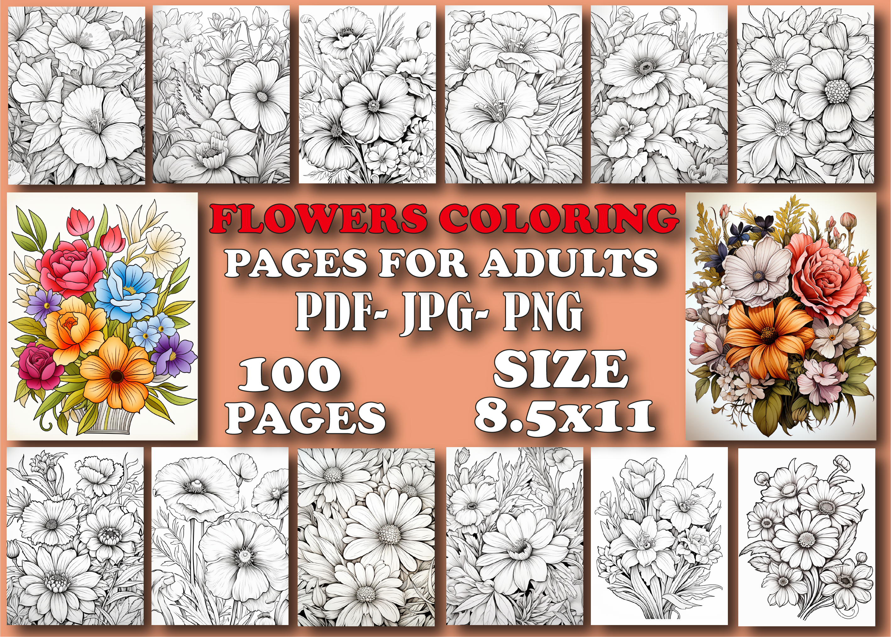 Flowers Coloring Book for Adults -V1