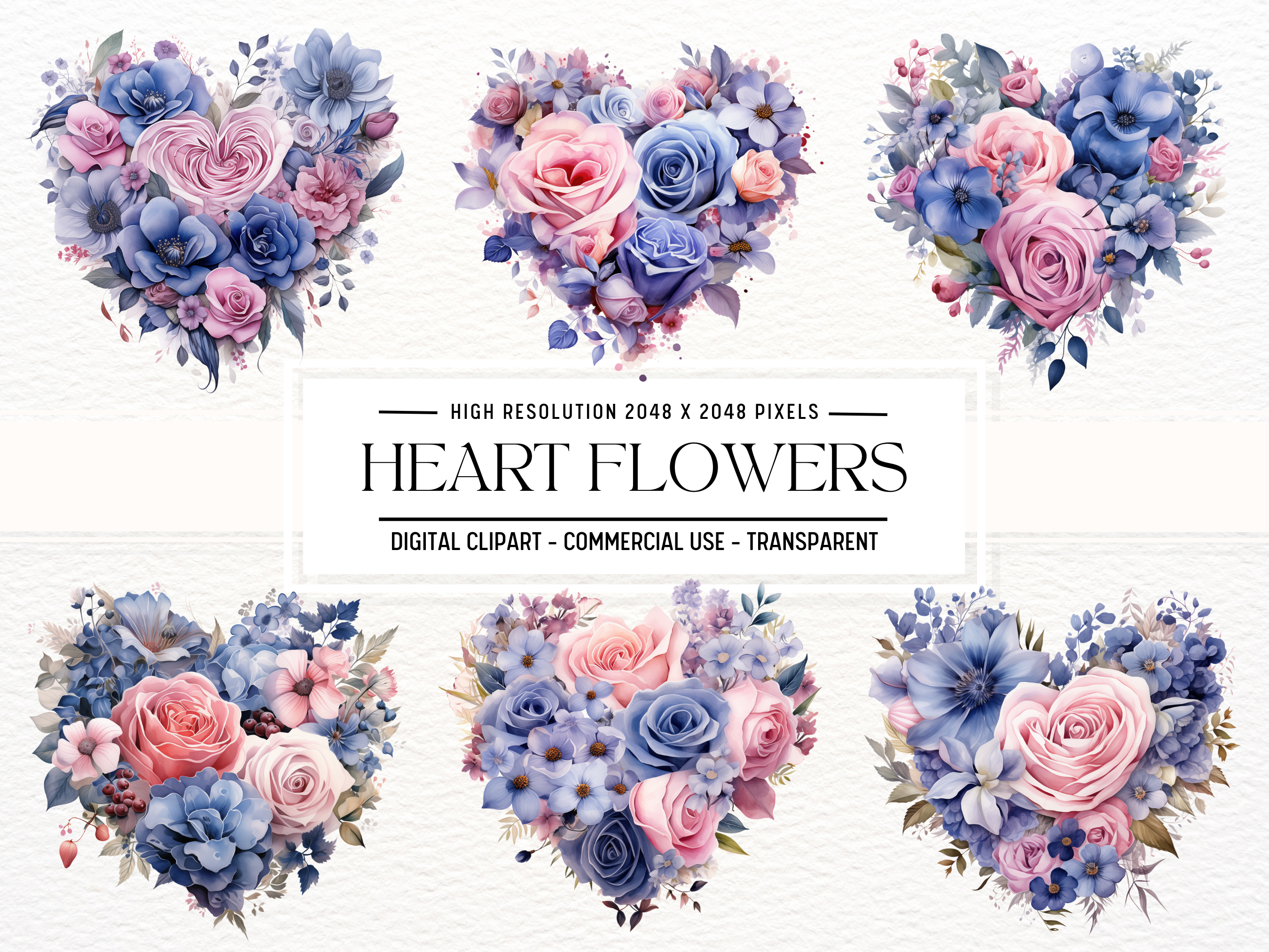 Pink and Blue Heart Flowers Clipart Graphic by FOLV · Creative Fabrica
