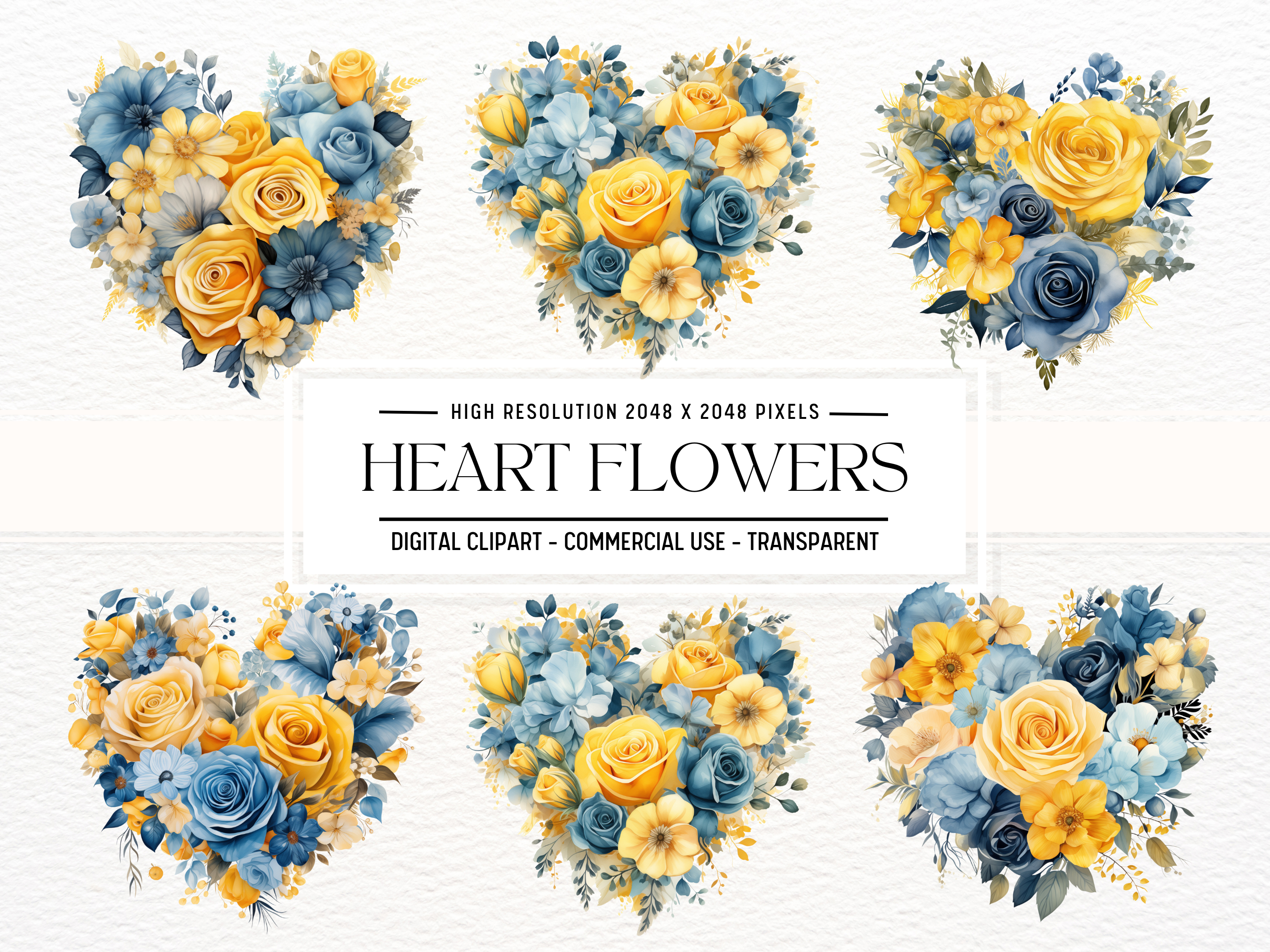 Yellow and Blue Heart Flowers Clipart Graphic by FOLV · Creative Fabrica